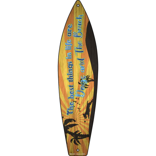 Dogs and The Beach Novelty Mini Metal Surfboard Sign