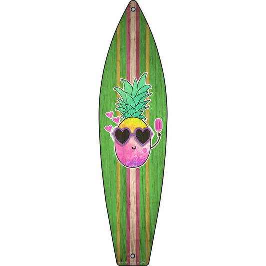 Water Color Pineapple Novelty Mini Metal Surfboard Sign