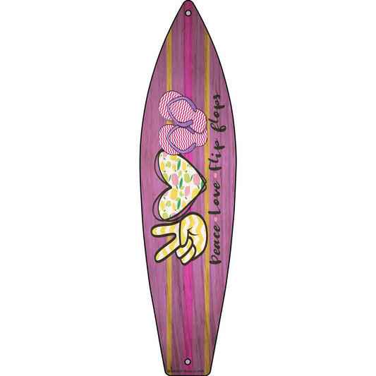 Peace Love Flip Flops Novelty Mini Metal Surfboard Sign