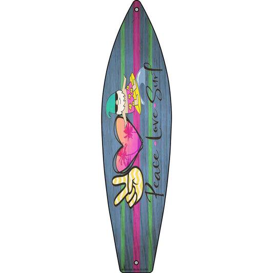 Peace Love Surf Novelty Mini Metal Surfboard Sign