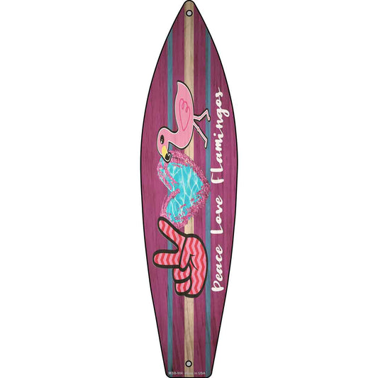 Peace Love Flamingo Novelty Mini Metal Surfboard Sign