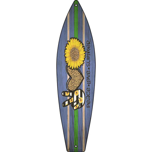 Peace Love Sunflower Novelty Mini Metal Surfboard Sign