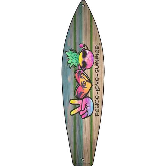 Peace Love Summer Palms Novelty Mini Metal Surfboard Sign