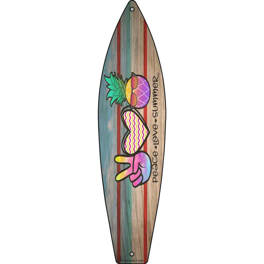 Peace Love Summer Chevron Novelty Mini Metal Surfboard Sign