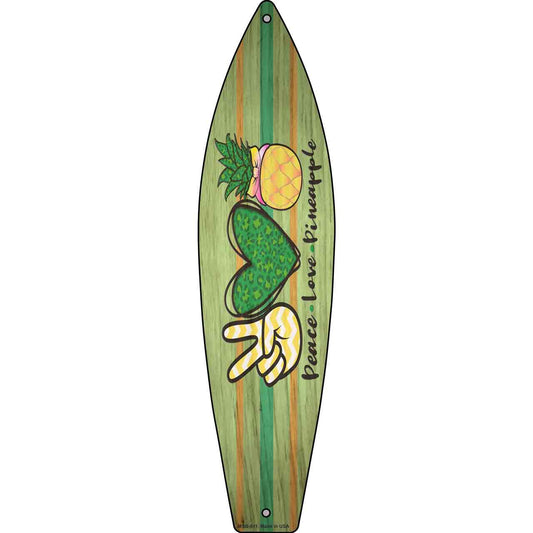 Peace Love Pineapple Novelty Mini Metal Surfboard Sign