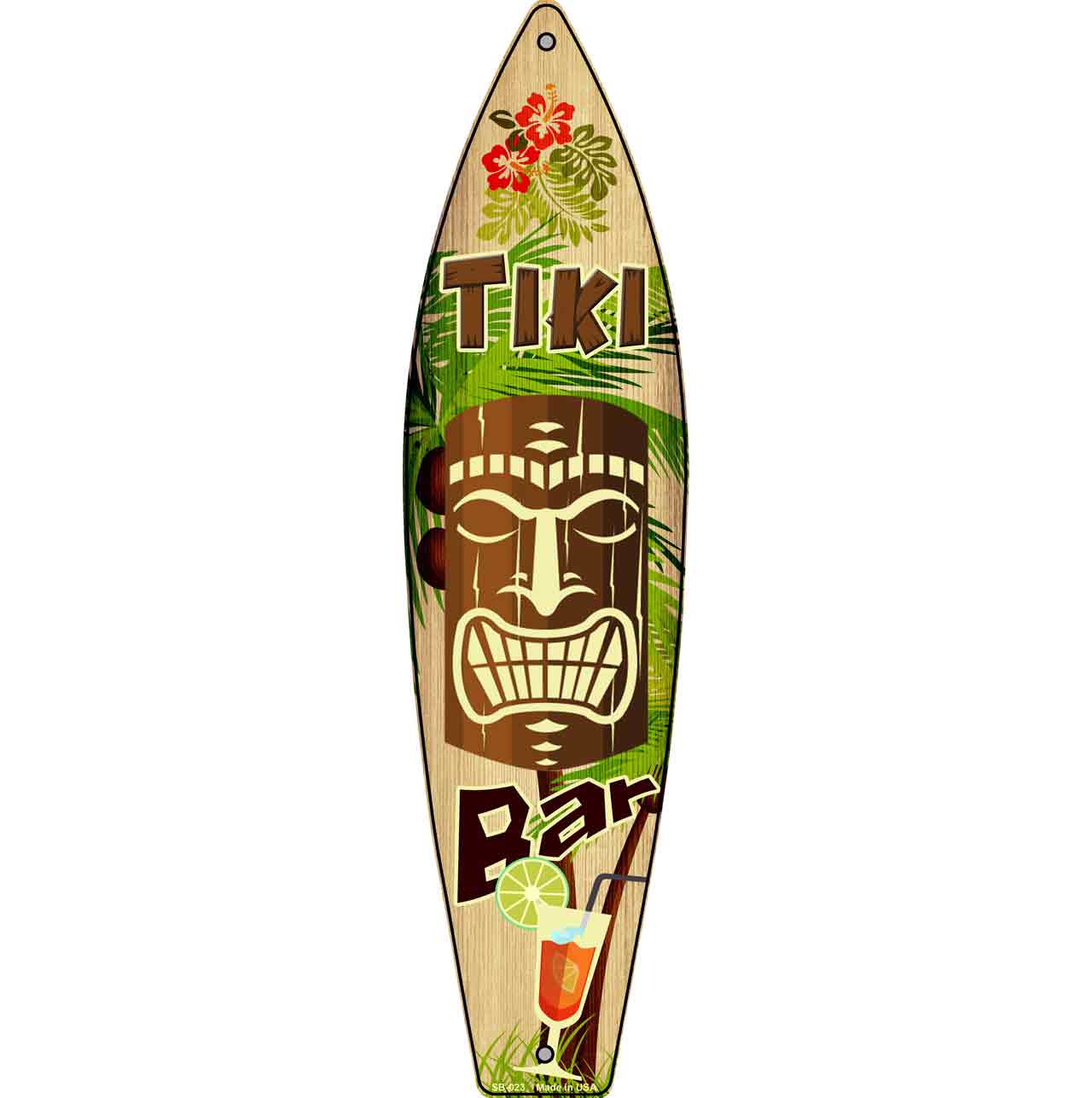 Tiki Bar Metal Novelty Surfboard Sign SB-023