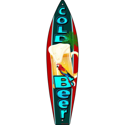 Cold Beer Metal Novelty Surfboard Sign SB-050