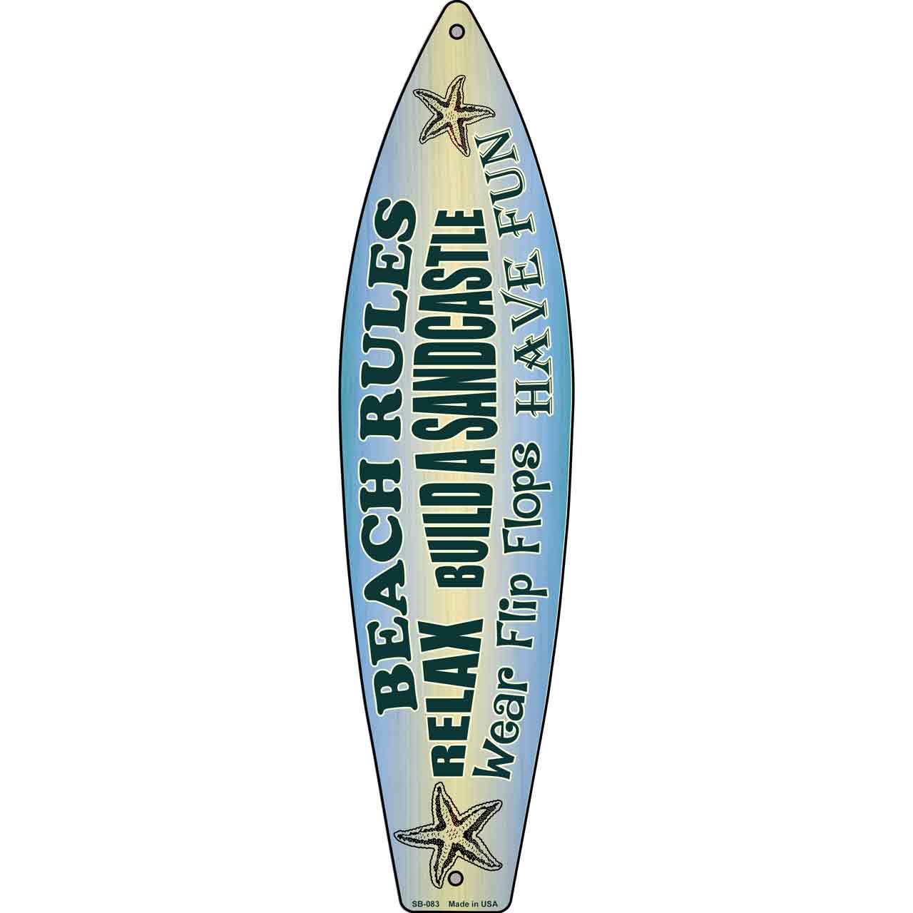 Beach Rules Metal Novelty Surfboard Sign SB-083