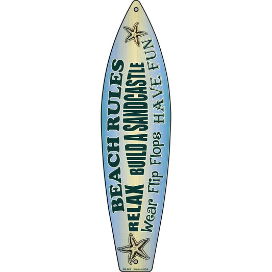 Beach Rules Metal Novelty Surfboard Sign SB-083