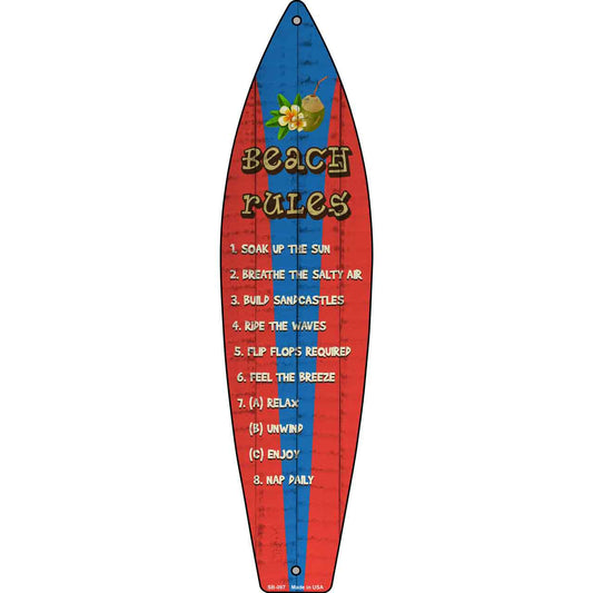 Beach Rules Metal Novelty Surfboard Sign SB-097