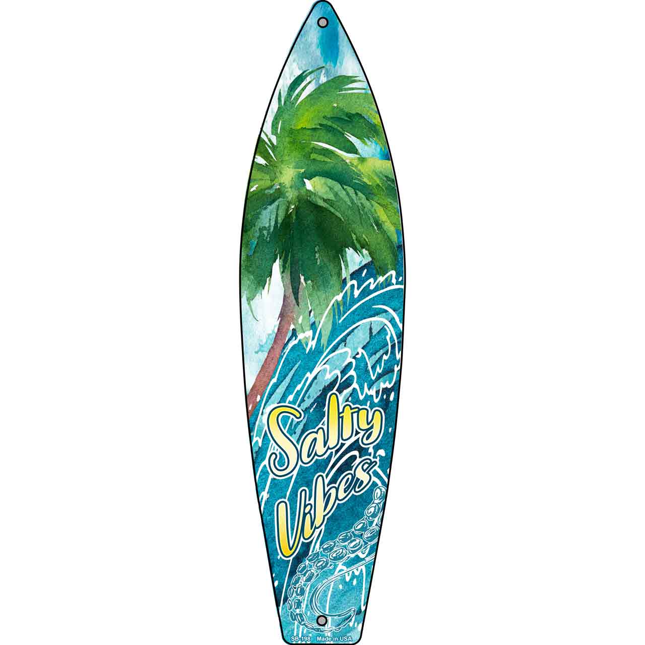 Salty Water Vibes Novelty Metal Surfboard Sign SB-198