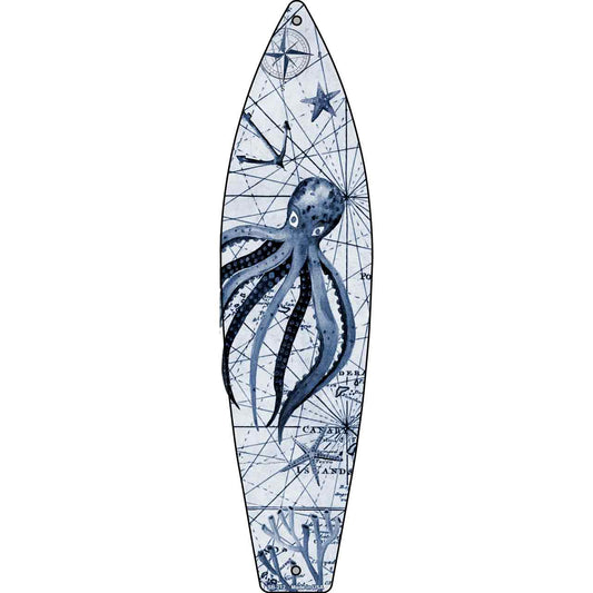 Black and White Octopus Novelty Metal Surfboard Sign SB-212