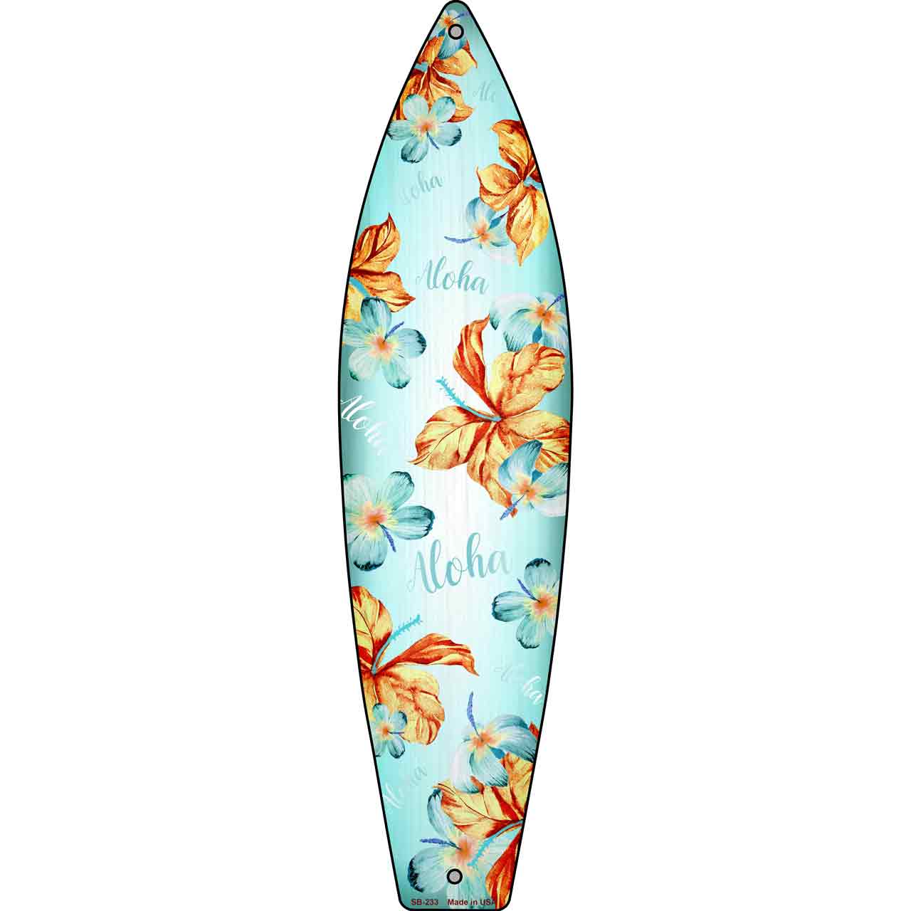 Aloha With Hibiscus Flowers Novelty Metal Surfboard Sign SB-233