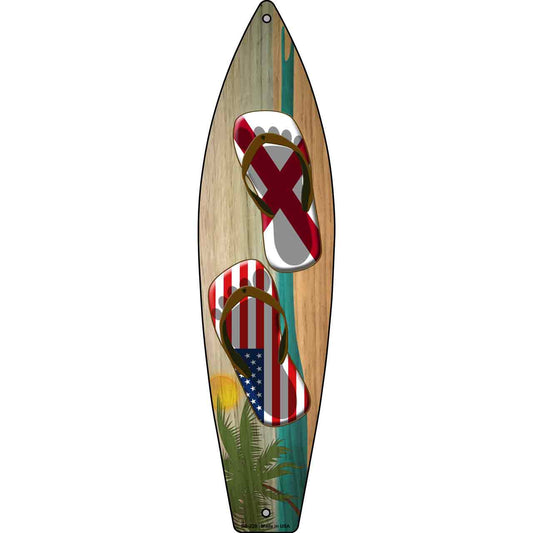 Alabama Flag and US Flag Flip Flop Novelty Metal Surfboard Sign SB-239