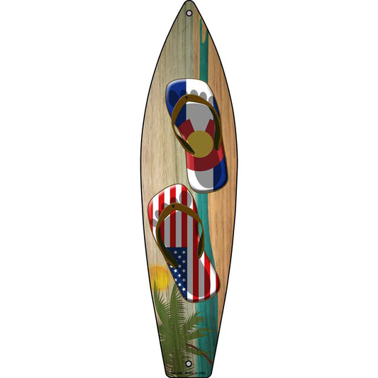 Colorado Flag and US Flag Flip Flop Novelty Metal Surfboard Sign SB-244