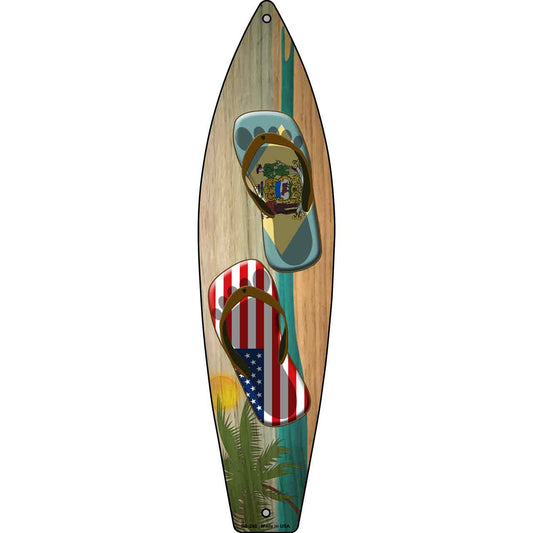 Delaware Flag and US Flag Flip Flop Novelty Metal Surfboard Sign SB-246