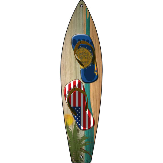 Georgia Flag and US Flag Flip Flop Novelty Metal Surfboard Sign SB-248