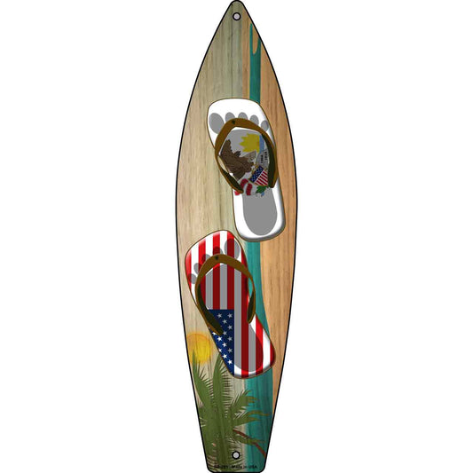 Illinois Flag and US Flag Flip Flop Novelty Metal Surfboard Sign SB-251