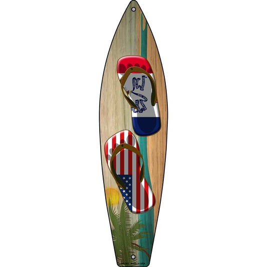 Iowa Flag and US Flag Flip Flop Novelty Metal Surfboard Sign SB-253