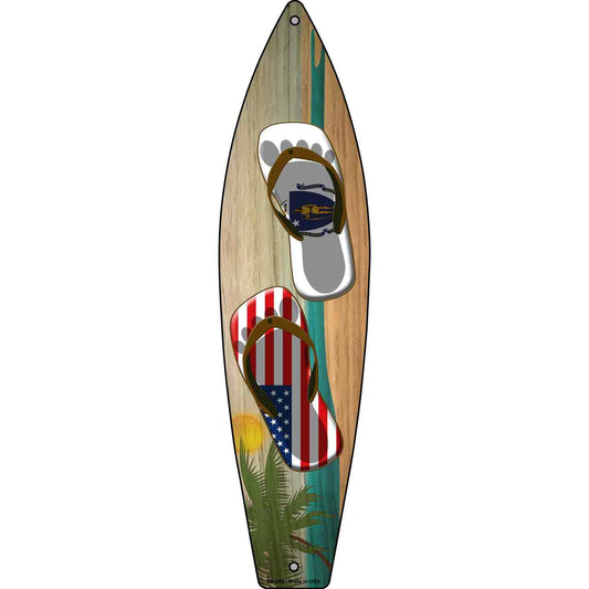 Massachusetts Flag and US Flag Flip Flop Novelty Metal Surfboard Sign SB-259