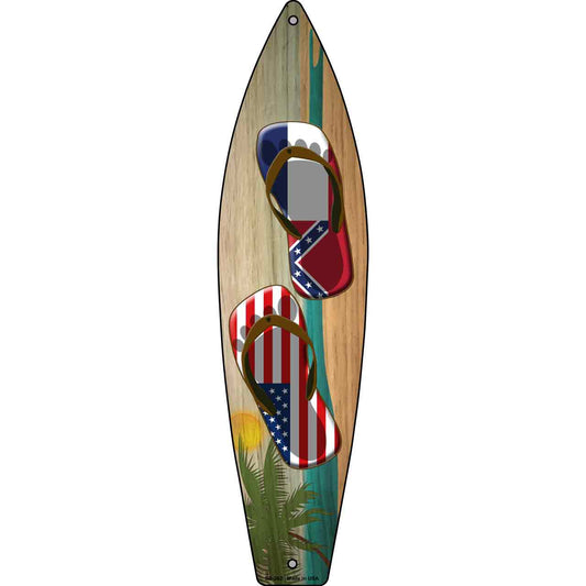 Mississippi Flag and US Flag Flip Flop Novelty Metal Surfboard Sign SB-262