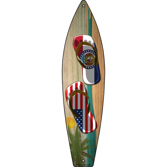 Missouri Flag and US Flag Flip Flop Novelty Metal Surfboard Sign SB-263