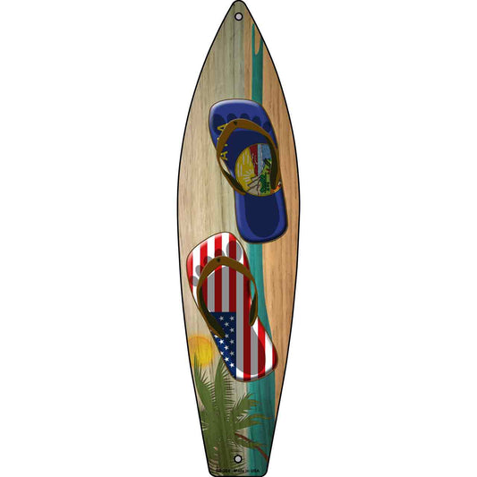 Montana Flag and US Flag Flip Flop Novelty Metal Surfboard Sign SB-264