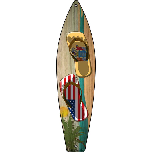 New Jersey Flag and US Flag Flip Flop Novelty Metal Surfboard Sign SB-268