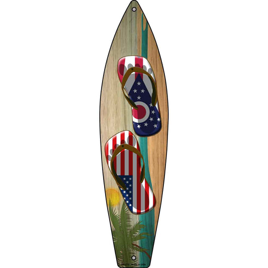 Ohio Flag and US Flag Flip Flop Novelty Metal Surfboard Sign SB-273