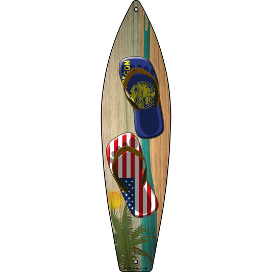 Oregon Flag and US Flag Flip Flop Novelty Metal Surfboard Sign SB-275
