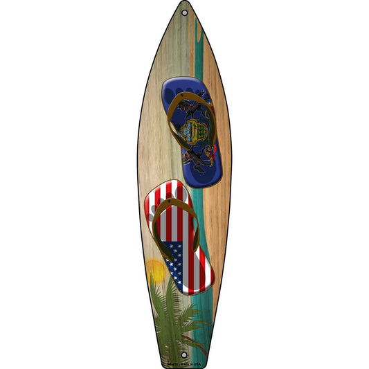 Pennsylvania Flag and US Flag Flip Flop Novelty Metal Surfboard Sign SB-276