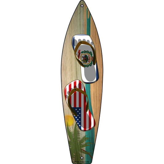 West Virginia Flag and US Flag Flip Flop Novelty Metal Surfboard Sign SB-286