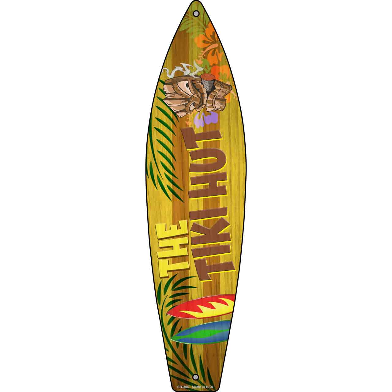 The Tiki Hut Novelty Metal Surfboard Sign SB-306