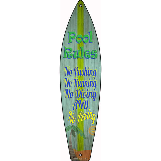 Pool Rules Novelty Metal Surfboard Sign SB-314
