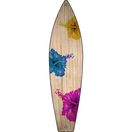 Colored Hawaiian Flowers Novelty Metal Surfboard Sign SB-318