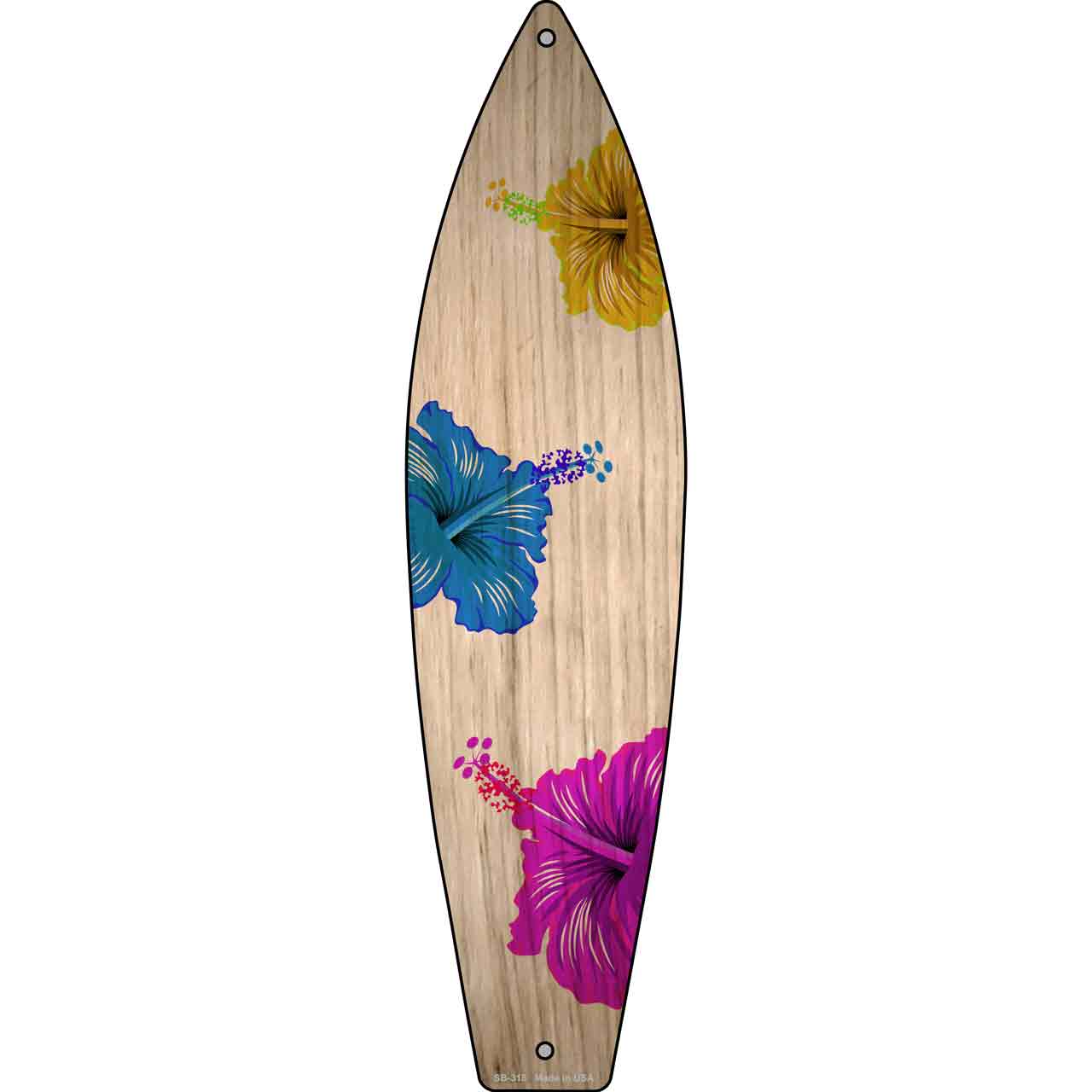 Colored Hawaiian Flowers Novelty Metal Surfboard Sign SB-318