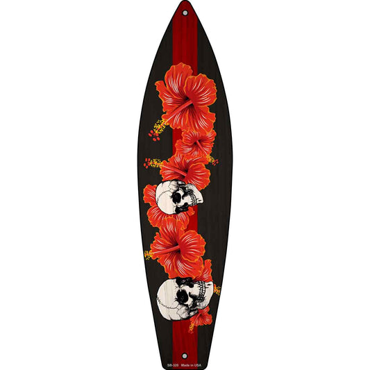 Red Line Skull With Flowers Novelty Metal Surfboard Sign SB-320