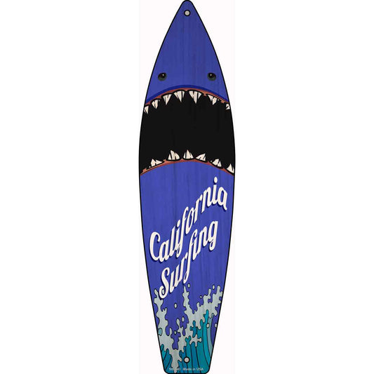 California Surfing Shark Novelty Metal Surfboard Sign SB-340