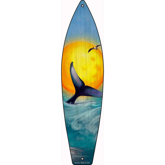 Whale And Sunset Novelty Metal Surfboard Sign SB-343