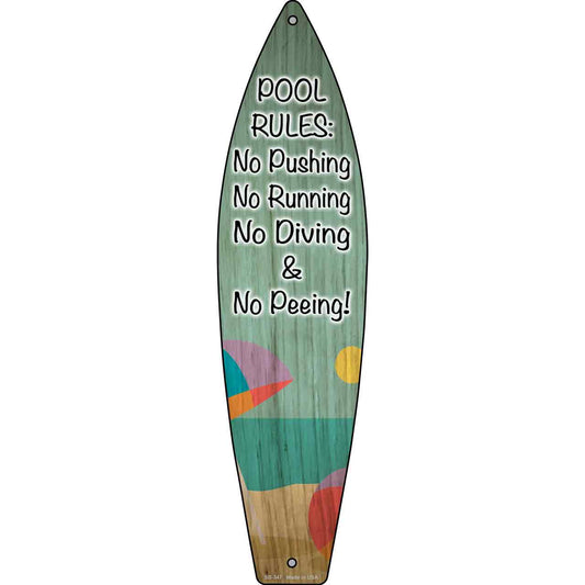 Pool Rules Novelty Metal Surfboard Sign SB-347