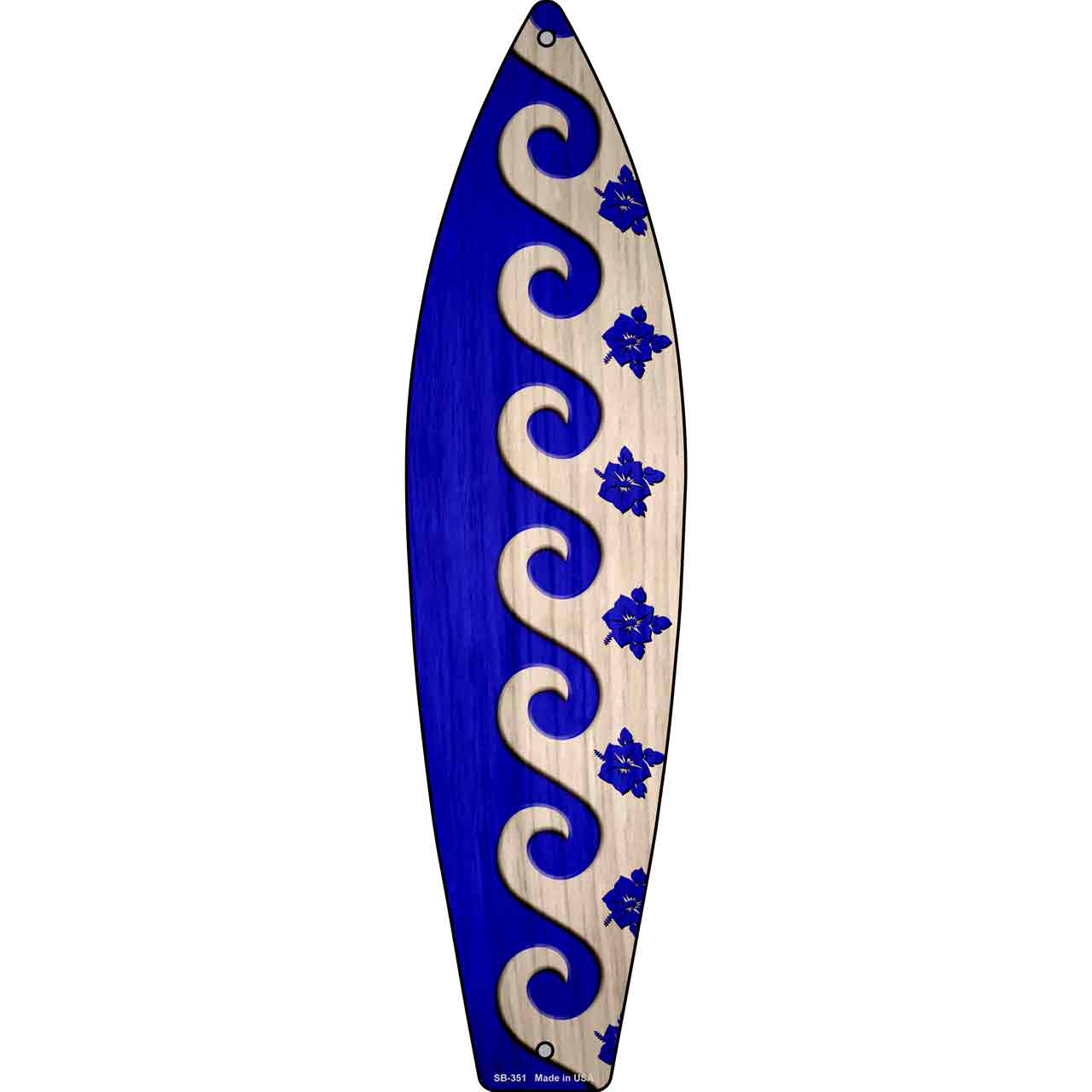 Blue Waves And Flowers Novelty Metal Surfboard Sign SB-351