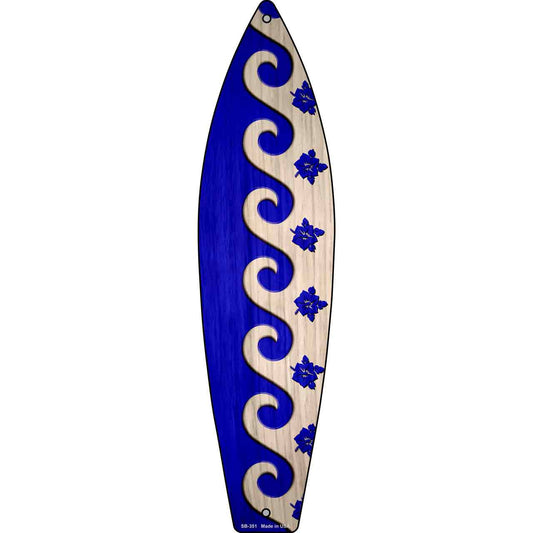 Blue Waves And Flowers Novelty Metal Surfboard Sign SB-351