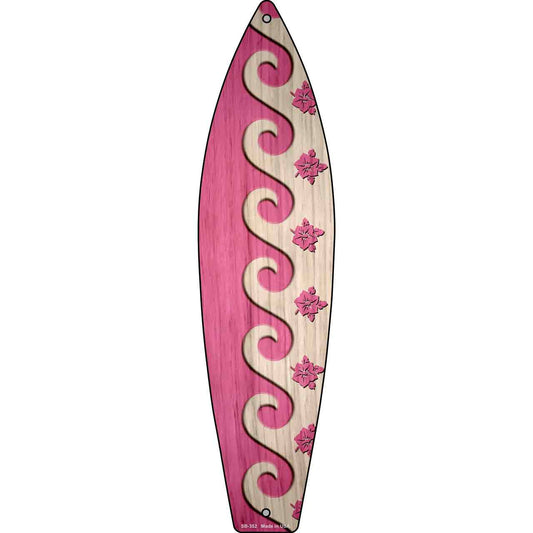 Pink Waves And Flowers Novelty Metal Surfboard Sign SB-352