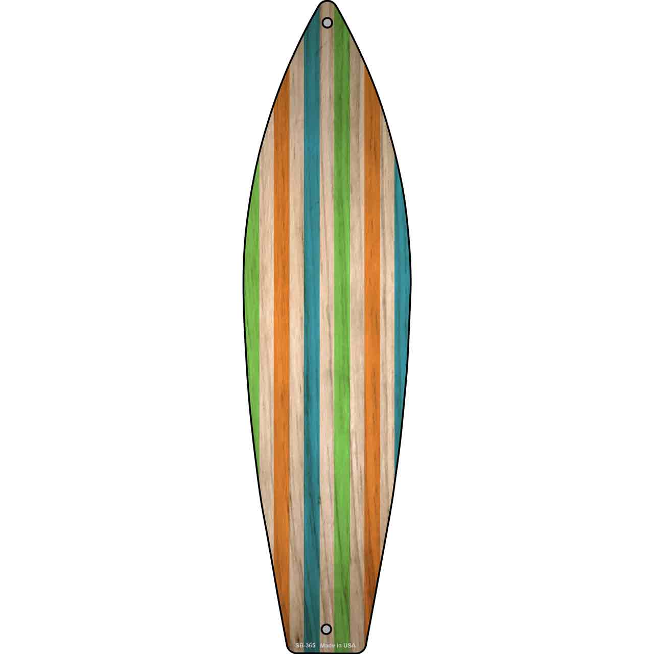 Blue Green And Orange Striped Novelty Metal Surfboard Sign SB-365