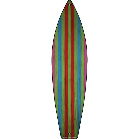 Red Green Blue And Purple Striped Novelty Metal Surfboard Sign SB-366
