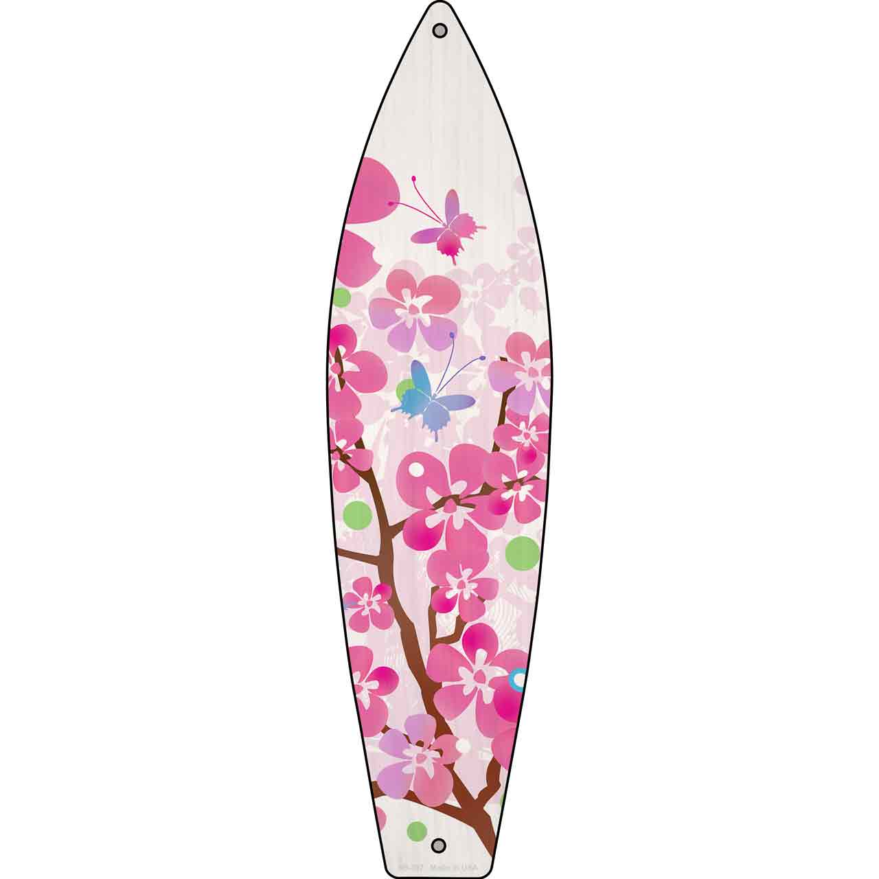 Pink Flowers Novelty Metal Surfboard Sign SB-397