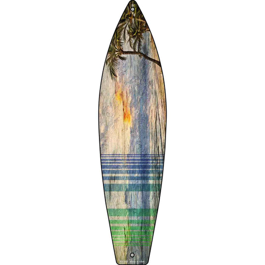 Ocean Sunset With Trees Novelty Metal Surfboard Sign SB-408