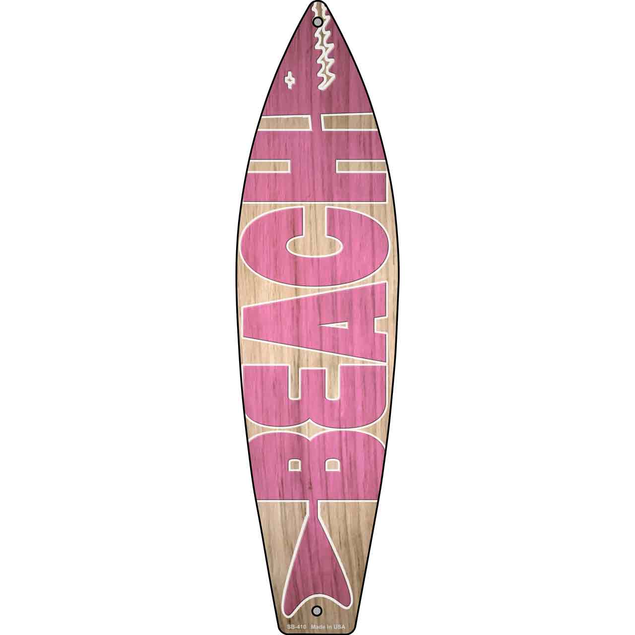 Pink Beach Novelty Metal Surfboard Sign SB-410