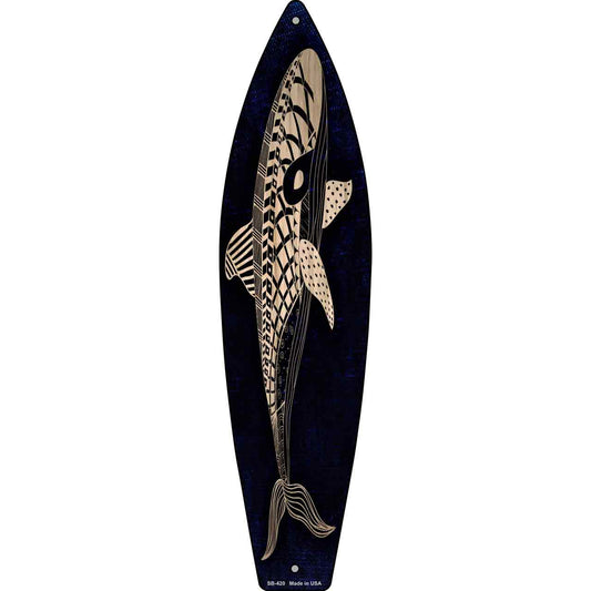 Tribal Print Whale Novelty Metal Surfboard Sign SB-420