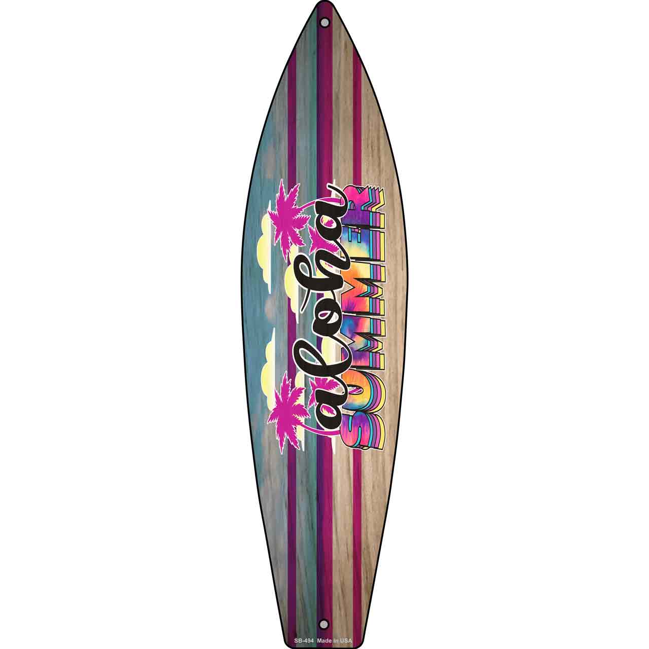 Aloha Summer Tie Dye Novelty Metal Surfboard Sign